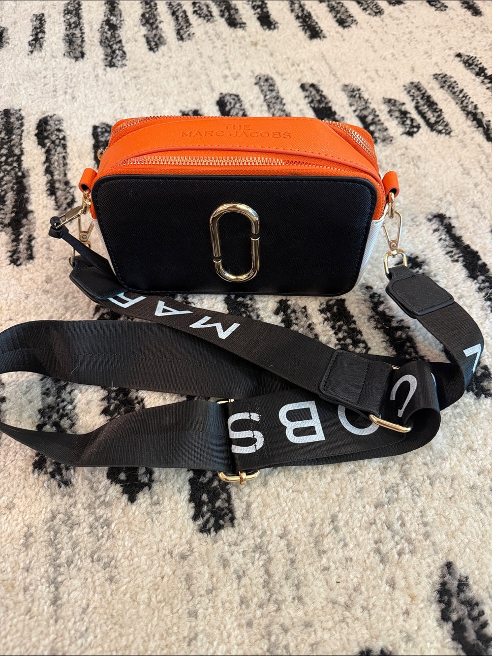 Marc Jacobs Black, Orange & White Snapshot Crossbody Camera Bag